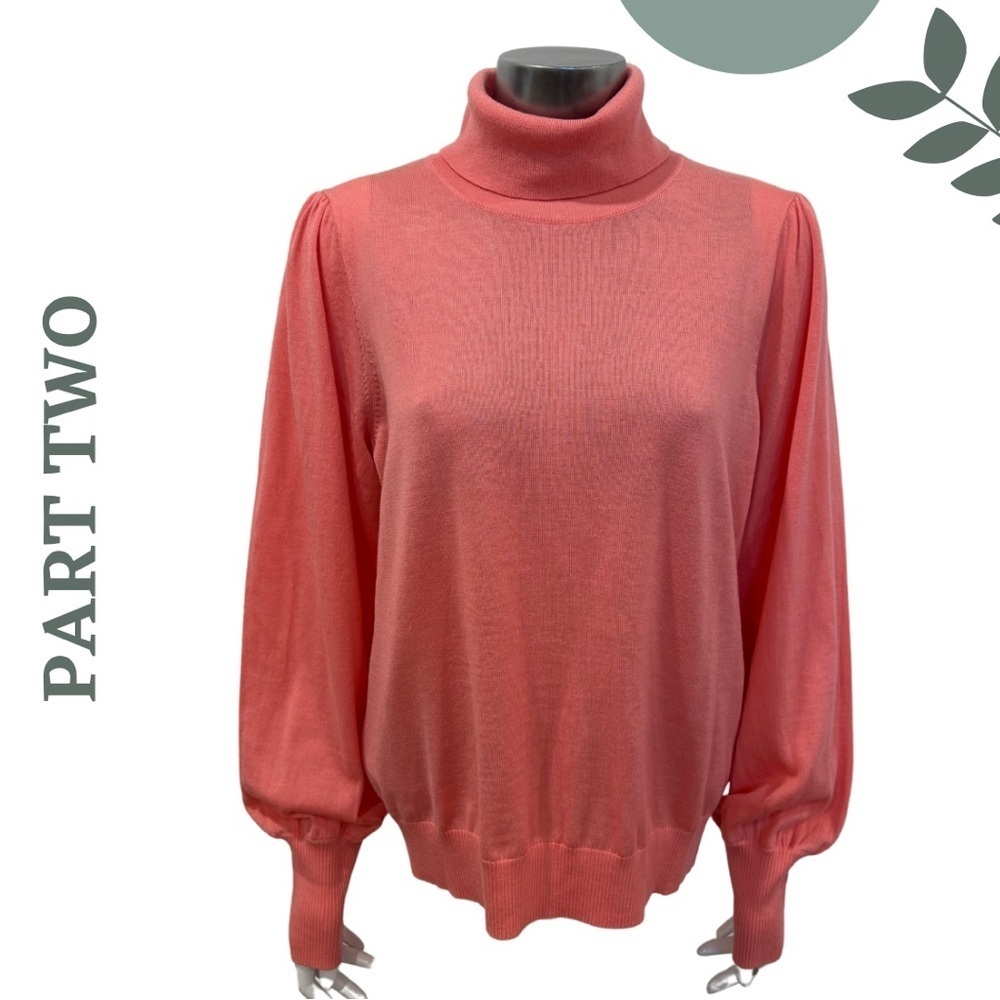 Part Two Elegant Balloon Sleeve Turtleneck Lightweight Wool Sweater Size XL
